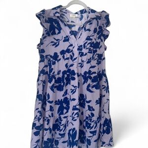 Umgee Women’s Medium Purple Blue TieredbFloral Dress with Ruffle Sleeves